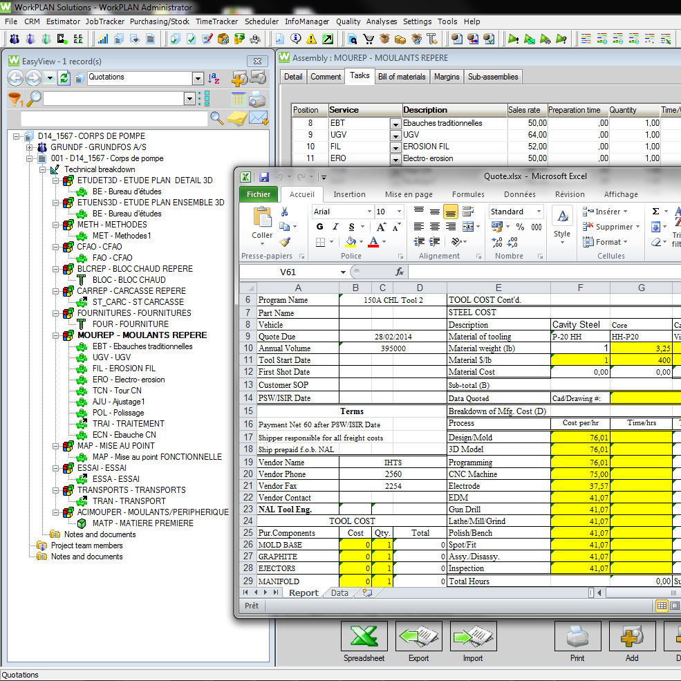 Interfaz Excel para cálculos y creación del desglose técnico WORKPLAN